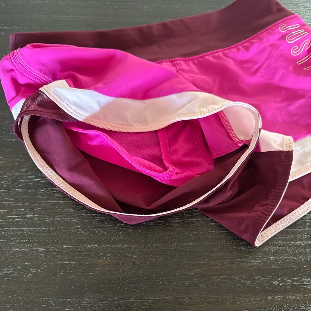 Justice Girls 7 Grey & White & Pink Pair of Athletic Shorts